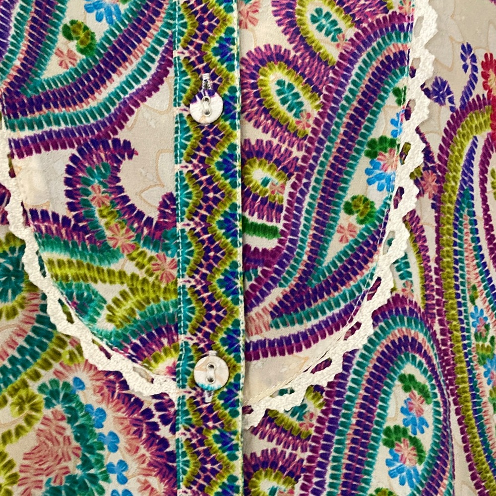 Johnny Was XL Noellie 100% silk Multicolor Paisley Blouse Long Sleeves - Picture 6 of 14
